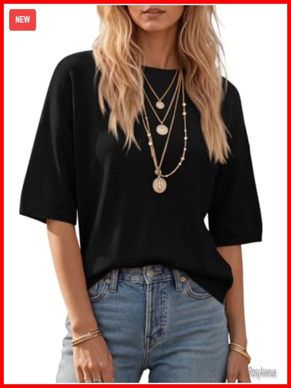 Women's Summer Lightweight Knit Crewneck Pullover Sweater Half Sleeve Casual